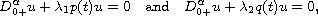 $$
 D_{0+}^{\alpha} u+\lambda_1p(t)u=0\quad\text{and}\quad 
 D_{0+}^{\alpha} u+\lambda_2q(t)u=0, 
 $$