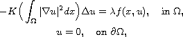 $$\displaylines{
 -K\Big( \int_{\Omega }|\nabla u|^{2}dx\Big) \Delta u=\lambda
 f(x,u) ,  \quad \text{in } \Omega , \cr
 u=0,  \quad \text{on } \partial \Omega ,
 }$$