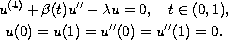 $$\displaylines{
 u^{(4)}+\beta(t)u''-\lambda u=0,\quad t\in(0, 1),\cr
 u(0)=u(1)=u''(0)=u''(1)=0.
 }$$