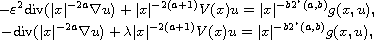 $$\displaylines{
 -\varepsilon^2\hbox{div}(|x|^{-2a}\nabla u)+|x|^{-2(a+1)}V(x)u
 = |x|^{-b2^*(a,b)}g(x,u),\cr
 -\hbox{div}(|x|^{-2a}\nabla u)+ \lambda |x|^{-2(a+1)}V(x)u
 = |x|^{-b2^*(a,b)}g(x,u),
 }$$