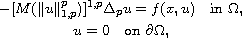 $$\displaylines{
 -[M(\|u\|^{p}_{1,p})]^{1,p}\Delta_{p}u  =  f(x,u)
 \quad\hbox{in } \Omega , \cr
 u =  0 \quad\hbox{on } \partial\Omega ,
 }$$