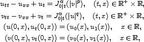 $$\displaylines{
 u_{tt}-u_{xx}+u_t=J_{0|t}^{\alpha}(|v|^{p}), \quad
 (t,x)\in\mathbb{R}^{+}\times\mathbb{R},\cr
 v_{tt}-v_{xx}+v_t=J_{0|t}^{\alpha}(|u|^{q}), \quad
 (t, x)\in\mathbb{R}^{+}\times\mathbb{R},\cr
 (u(0,x), u_t(0,x))=(u_0(x),u_1(x)), \quad x\in \mathbb{R},\cr
 (v(0,x), v_t(0,x))=(v_0(x),v_1(x)), \quad x\in \mathbb{R},\cr
 }$$