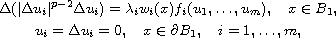 $$\displaylines{
 \Delta (|\Delta u_i|^{p-2}\Delta u_i)=\lambda_iw_i(x)f_i(u_1,\ldots,u_m),\quad 
 x\in B_1,\cr
 u_i=\Delta u_i=0,\quad x\in\partial B_1,\quad i=1,\ldots,m,
 }$$