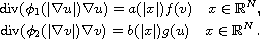 $$\displaylines{
 \hbox{div}(\phi_1(|\nabla u|) \nabla u)=a(|x|)f(v) \quad 
  x\in \mathbb{R}^N, \cr
 \hbox{div}(\phi_2(|\nabla v|) \nabla v) =b(|x|)g(u)\quad  
 x\in \mathbb{R}^N\,.
 }$$